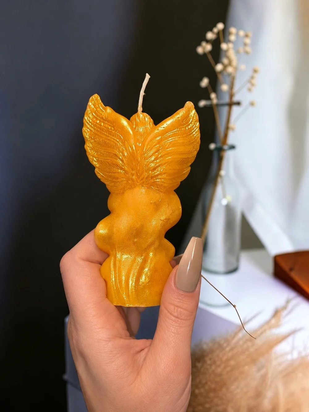 Handmade Gold Shimmer Angel Beeswax Candle | Guardian Angel Decor | Spiritual Gi